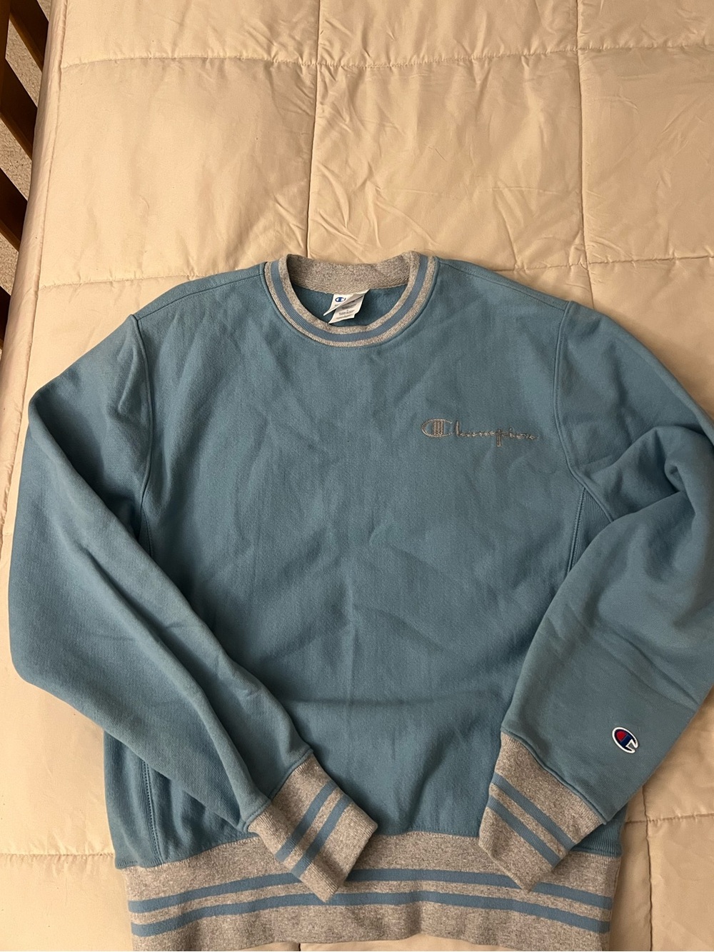 Champion Light Blue Crewneck Sweatshirt with Grey Trim